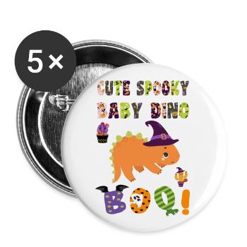 Mignon Spooky Baby Dino Halloween Boo 5 - Lot de 5 grands badges (56 mm) - blanc - Devant