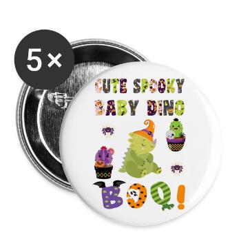 Mignon Spooky Baby Dino Halloween Boo 3 - Lot de 5 grands badges (56 mm) - blanc - Devant