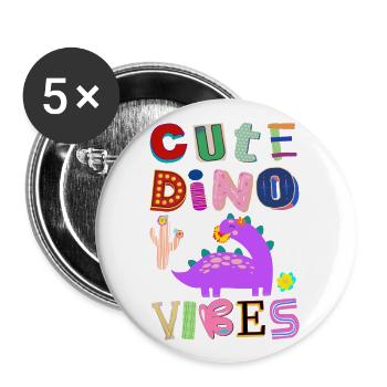 Cute Dino Vibes 3 - Buttons large 2.2''/56 mm (5-pack) - white - Front