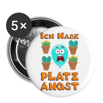 Ich habe Platzangst! Luftballon Kaktus - Buttons groß 56 mm (5er Pack) - Weiß - Vorne