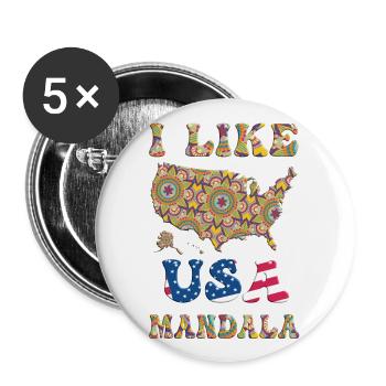 I like (love) USA Mandala / Mandala on USA Map - Buttons large 2.2''/56 mm (5-pack) - white - Front