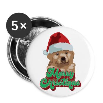 Weihnachten Geschenk Nette lustige Hund Santa Hut Frohe Weihnachten - Buttons groß 56 mm (5er Pack) - Weiß - Vorne