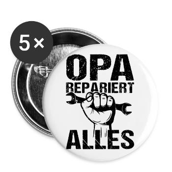 Opa repariert alles Großvater Opa - Buttons groß 56 mm (5er Pack) - Weiß - Vorne