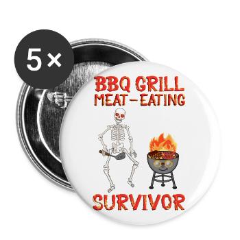 BBQ Grill Meat-Eating Survivor Skeleton - Buttons large 2.2''/56 mm (5-pack) - white - Front