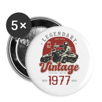 1977 Jubiläum Motorrad Biker Jahrgang - Buttons groß 56 mm (5er Pack) - Weiß - Vorne