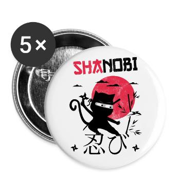 Funny Cat, Shanobi Drôle de Chat Ninja Shinobi - Lot de 5 grands badges (56 mm) - blanc - Devant