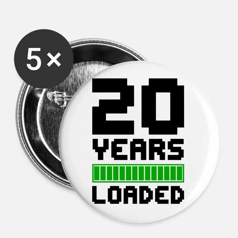 20 ans chargés 20e anniversaire - Lot de 5 grands badges (56 mm) - blanc