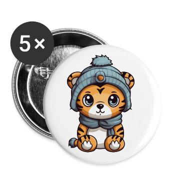 Tiger Tier Baby Comic Winter - Buttons groß 56 mm (5er Pack) - Weiß - Vorne