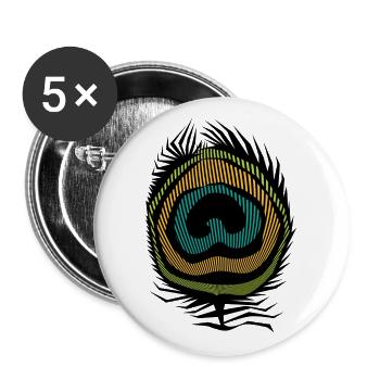 psychedelic Pfauenfeder PFAU bohemian schick 2024 - Buttons groß 56 mm (5er Pack) - Weiß - Vorne