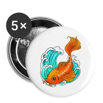 Koi-Karpfen - Welle - Fisch - Buttons groß 56 mm (5er Pack) - Weiß - Vorne