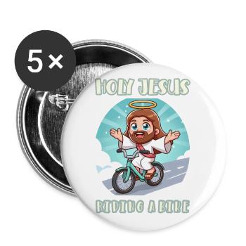 Holy Jesus riding a bike - Buttons large 2.2''/56 mm (5-pack) - white - Front
