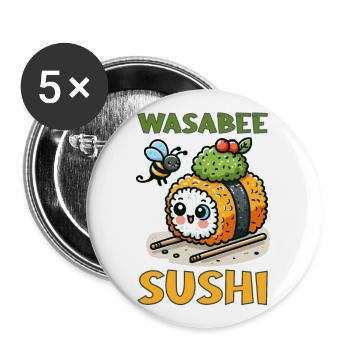 Wasabee Sushi - Lot de 5 grands badges (56 mm) - blanc - Devant