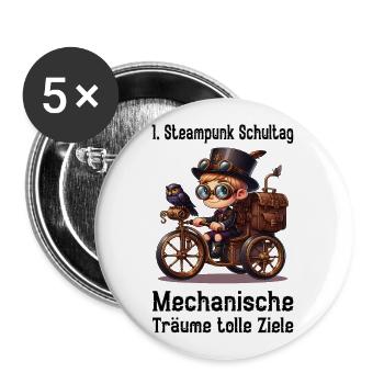 Première journée d’école Steampunk - Lot de 5 grands badges (56 mm) - blanc - Devant