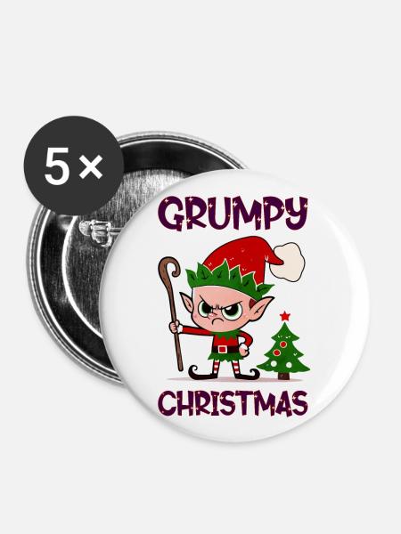 Grumpy Christmas Elf - Buttons groß 56 mm (5er Pack) - Weiß
