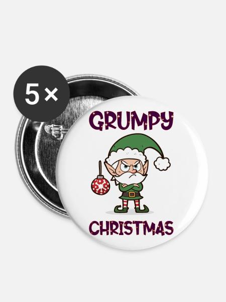 Grumpy Christmas Elf - Buttons groß 56 mm (5er Pack) - Weiß