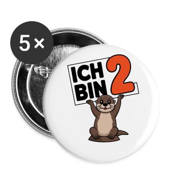 Ich bin 2 Jahre zweiter Geburtstag - Buttons groß 56 mm (5er Pack) - Weiß - Vorne