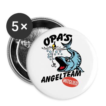 Opas Angelbuddy Angelexperte Fischen mit Opa - Buttons groß 56 mm (5er Pack) - Weiß - Vorne