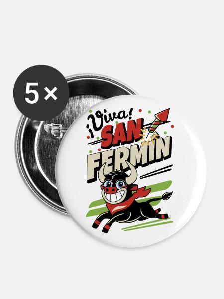 Es lebe San Fermín - Buttons groß 56 mm (5er Pack) - Weiß