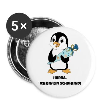 Hurra, ich bin ein Schulkind! (blau) - Buttons groß 56 mm (5er Pack) - Weiß - Vorne