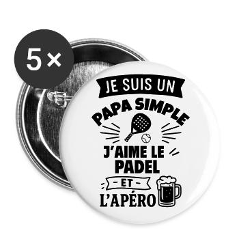 Papa simple padel idée cadeau fête des pères - Lot de 5 grands badges (56 mm) - blanc - Devant