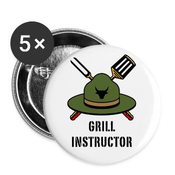 Grill Instructor (Grillen BBQ Barbecue Hut / POS) - Buttons groß 56 mm (5er Pack) - Weiß - Vorne