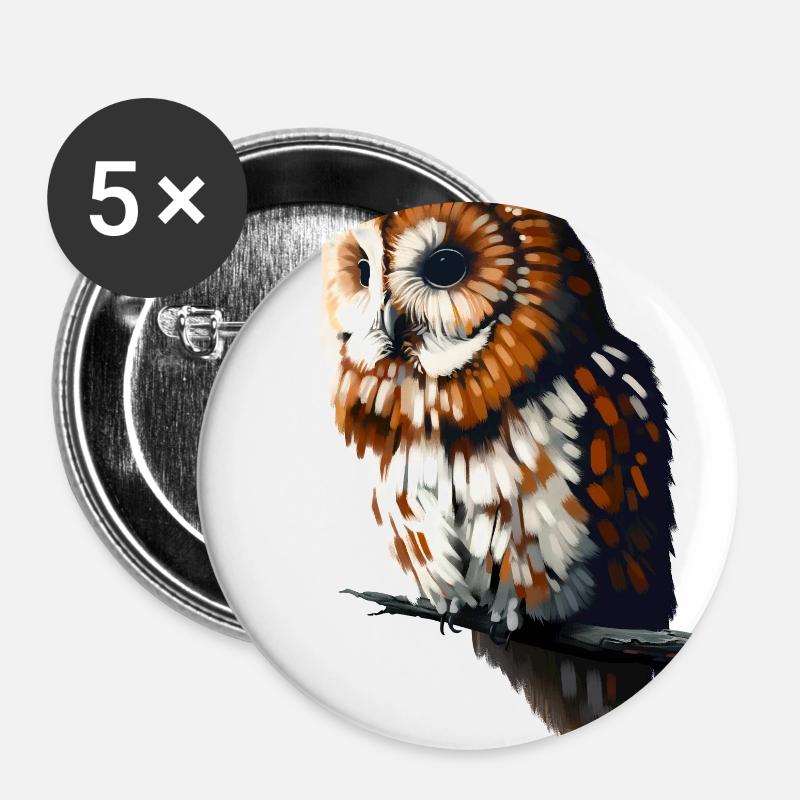 Tawny owl - Buttons large 2.2''/56 mm (5-pack) - white