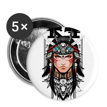 Indischer Samurai Japaner Mann - Buttons groß 56 mm (5er Pack) - Weiß - Vorne