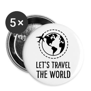 Let's Travel the World - Buttons groß 56 mm (5er Pack) - Weiß - Vorne