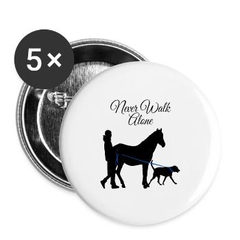 Ne marchez jamais seul chien cheval - Lot de 5 grands badges (56 mm) - blanc - Devant
