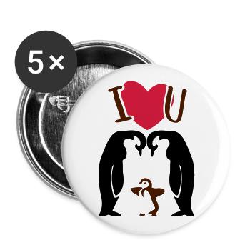 Pinguinfamilie - Pinguin - Eltern - Buttons groß 56 mm (5er Pack) - Weiß - Vorne