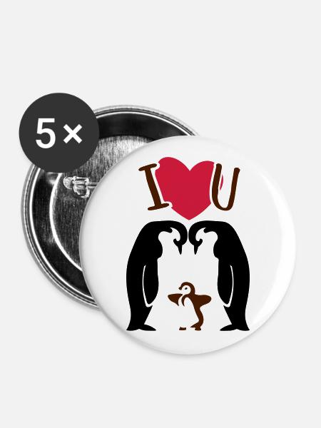 Pinguinfamilie - Pinguin - Eltern - Buttons groß 56 mm (5er Pack) - Weiß