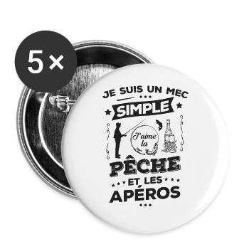 J'AIME LA PÊCHE ET LES APÉROS - Lot de 5 grands badges (56 mm) - blanc - Devant
