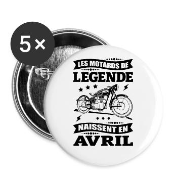 ANNIVERSAIRE MOTARD D'AVRIL - Lot de 5 grands badges (56 mm) - blanc - Devant