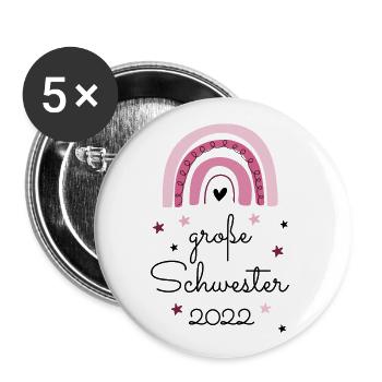 Große Schwester 2022 / Big Sister 2022 - Buttons groß 56 mm (5er Pack) - Weiß - Vorne