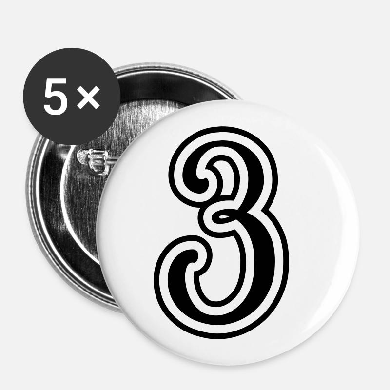 3 Number number - Buttons large 2.2''/56 mm (5-pack) - white