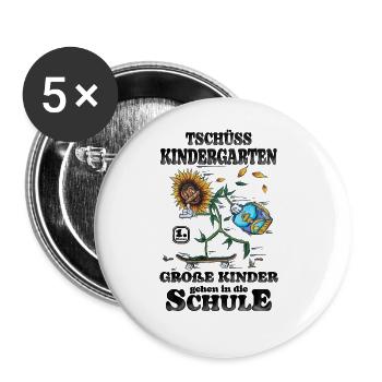 Tschüss Kindergarten ich bin jetzt in der Schule - Buttons groß 56 mm (5er Pack) - Weiß - Vorne