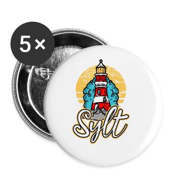 Sylt Allemagne City Lighthouse Skyline Font - Lot de 5 grands badges (56 mm) - blanc - Devant