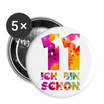 ICH BIN SCHON 11 EINHORN 11. GEBURTSTAG - Buttons groß 56 mm (5er Pack) - Weiß - Vorne