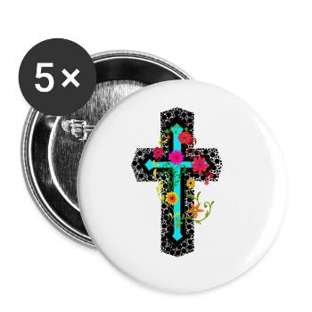Cross Crosses Crucifix Flowers Bloom Creation - Buttons large 2.2''/56 mm (5-pack) - white - Front