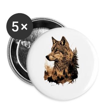 Wolf Wolfskopf Natur Wildnis Wald Bäume Kunst - Buttons groß 56 mm (5er Pack) - Weiß - Vorne