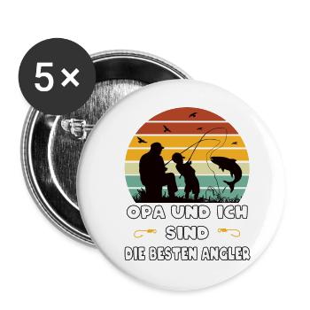 Opa und Enkel Beste Angler Geschenk - Buttons groß 56 mm (5er Pack) - Weiß - Vorne