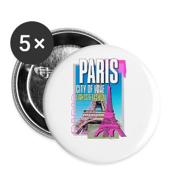 Paris, France, City, Skyline, Eiffel Tower, Art - Buttons large 2.2''/56 mm (5-pack) - white - Front