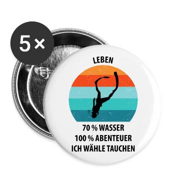 Taucher tauchen Sporttaucher Gerätetauchen - Buttons groß 56 mm (5er Pack) - Weiß - Vorne