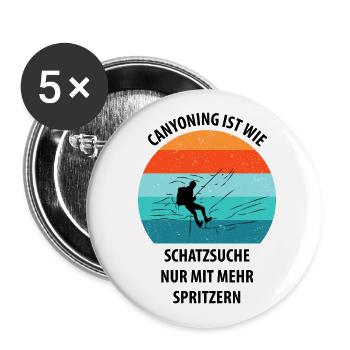 Canyoning Bergsteigen Klettern Wandern Berge - Buttons groß 56 mm (5er Pack) - Weiß - Vorne