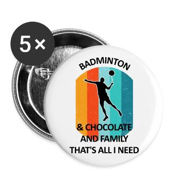 Badminton Federball Badmintonspieler Schokolade - Buttons groß 56 mm (5er Pack) - Weiß - Vorne