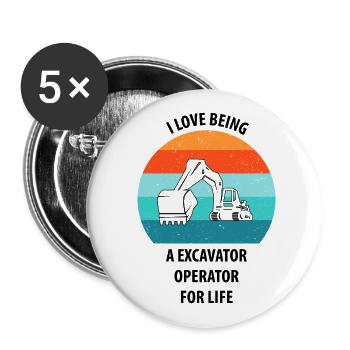 Excavatrice Excavatrice Conducteur Excavatrice Camion - Lot de 5 grands badges (56 mm) - blanc - Devant