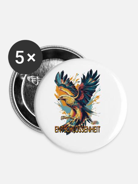 Werte mit Tieren: Entschlossenheit - Buttons groß 56 mm (5er Pack) - Weiß