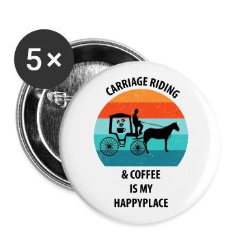 Kutscher Kutsche Pferdekutscher Kaffee - Buttons groß 56 mm (5er Pack) - Weiß - Vorne