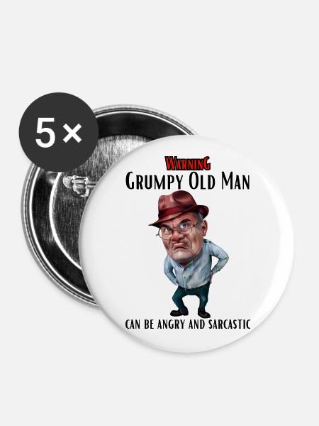 Warning Grumpy Old Man - Buttons groß 56 mm (5er Pack) - Weiß