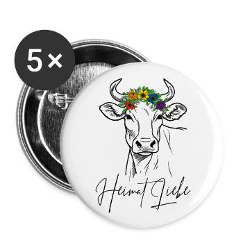 Kuh Heimat Liebe - Buttons groß 56 mm (5er Pack) - Weiß - Vorne